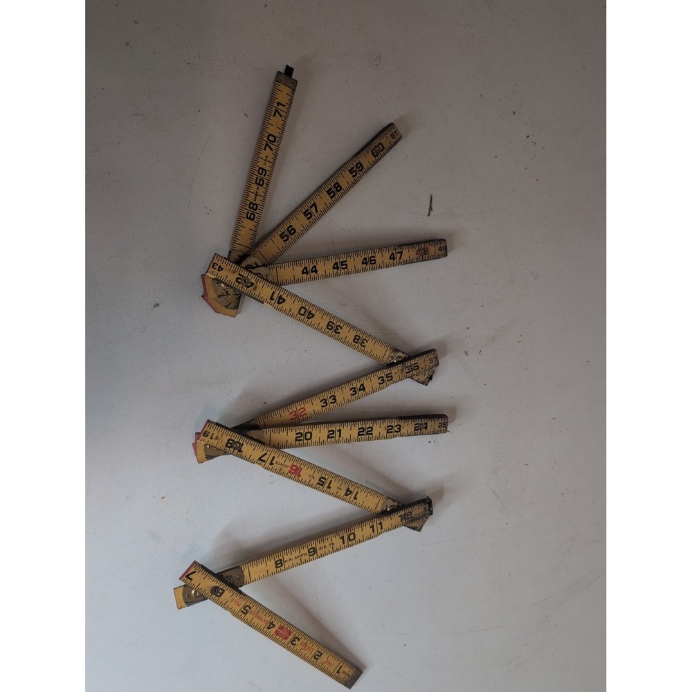 Vintage 72" Lufkin X46 Red End Wooden Folding Ruler Extension Rule